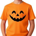 تي شيرت هالوين للاطفال - تي شيرت قطني مطبوع عليه وجه اليقطين - تي شيرت برقبة دائرية للاولاد والبنات - مثالي للمدرسة والحفلات والارتداء اليومي