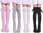 ChicAbode 4 Pairs Girls Mesh Stockings, Bow Style Knee High Socks, Girls Over The Knee Socks, Mesh Diamond Check Middle Tall Socks for Everyday, School, Home, Long