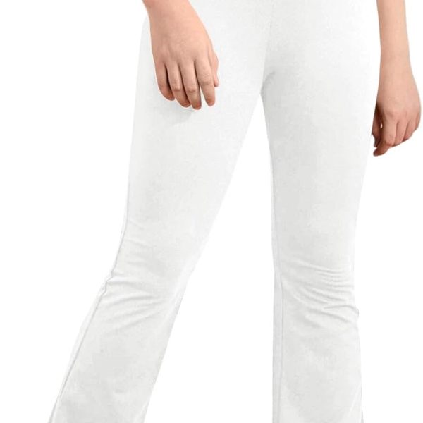 سروال ضيق للبنات بخصر مرتفع وواسع من الاسفل لليوغا بلون سادة بطول كامل