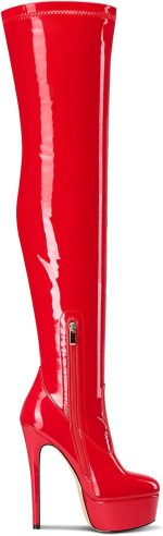 ⁦Aachcol Womens Over The Knee Platform Stiletto Lace-up Boots Patent Leather Thigh High Zipper High Heel Party Dress Boots 5.9 Inches Heels⁩ - الصورة ⁦6⁩