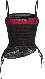 ⁦Women's Floral Y2K Tank Tops Goth Mesh Ruched Drawstring Cami Top Goth Shirts⁩ - الصورة ⁦2⁩