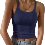 بلوزة تانك بدون أكمام للنساء برقبة مفتوحة مضلعة محبوكة بيسيك كامي من ارت فيش