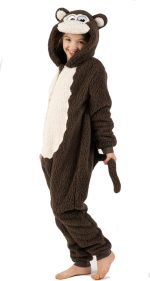 ⁦زي تنكري للاطفال بتصميم قرد بني الكل في واحد مناسب ليوم الكتاب العالمي للاولاد والبنات من الصوف الناعم مع ذيل بمقاسات الاطفال من سن 2-13 سنة⁩ - الصورة ⁦7⁩