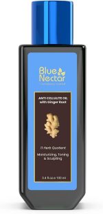 بلو نكتار زيت تدليك الجسم المضاد للسيلوليت لشد البشرة وتوحيدها وترطيبها | زيت تدليك جذور الزنجبيل الاصلي مع فيتامين B وC النباتي للنساء والرجال (11 عشب، 100 مل)