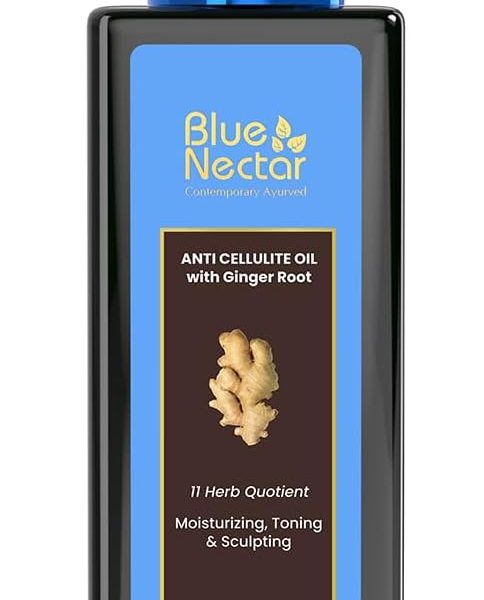بلو نكتار زيت تدليك الجسم المضاد للسيلوليت لشد البشرة وتوحيدها وترطيبها | زيت تدليك جذور الزنجبيل الاصلي مع فيتامين B وC النباتي للنساء والرجال (11 عشب، 100 مل)