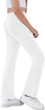 ⁦سروال ضيق للبنات بخصر مرتفع وواسع من الاسفل لليوغا بلون سادة بطول كامل⁩ - الصورة ⁦3⁩