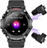 ⁦ساعة ذكية مع سماعات اذن 1.28 انش بلوتوث مع سماعات اذن لاسلكية لتتبع اللياقة البدنية مع مراقب معدل ضربات القلب والنوم ساعة رياضية مقاومة للماء وتنبيهات المكالمات والرسائل ومراقب الصحة⁩ - الصورة ⁦9⁩