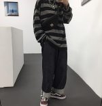 ⁦تي شيرت مخطط هاراجوكو للنساء، ملابس الجرونج القوطي Y2K، بلايز طويلة الاكمام قمصان كبيرة الحجم⁩ - الصورة ⁦4⁩