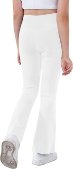 ⁦سروال ضيق للبنات بخصر مرتفع وواسع من الاسفل لليوغا بلون سادة بطول كامل⁩ - الصورة ⁦4⁩