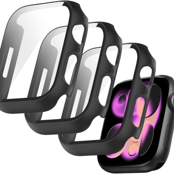 تي تيرسيلي (3 قطع) جراب متوافق مع ساعة ابل سلسلة 11/10-46 ملم، واقي شاشة مدمج رفيع HD من الزجاج المقسى بديل لساعة اي ووتش S11/S10 2024 (اسود)