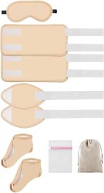 ⁦مكبين مجموعة زيت الخروع مكونة من 9 قطع، تتضمن عبوة للعين ووسادات للركبة والساق، عبوة قدم واكياس تخزين للغسيل، قطن كاكي قابل لاعادة الاستخدام والغسل في الغسالة لتخفيف الجسم بالكامل⁩ - الصورة ⁦2⁩