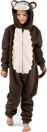 ⁦زي تنكري للاطفال بتصميم قرد بني الكل في واحد مناسب ليوم الكتاب العالمي للاولاد والبنات من الصوف الناعم مع ذيل بمقاسات الاطفال من سن 2-13 سنة⁩ - الصورة ⁦2⁩