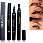 قلم تحديد العين مقاوم للماء 2 في 1، مع طوابع مجنحة لماكياج سهل التطبيق (أسود كلاسيكي)