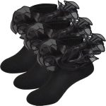 3 ازواج من الجوارب المكشكشة للبنات من تشيكابود، جوارب دانتيل مزدوجة مكشكشة للاطفال الصغار، جوارب مكشكشة من القطن، جوارب مكشكشة للبنات الصغيرات، مقاس 6-8 سنوات