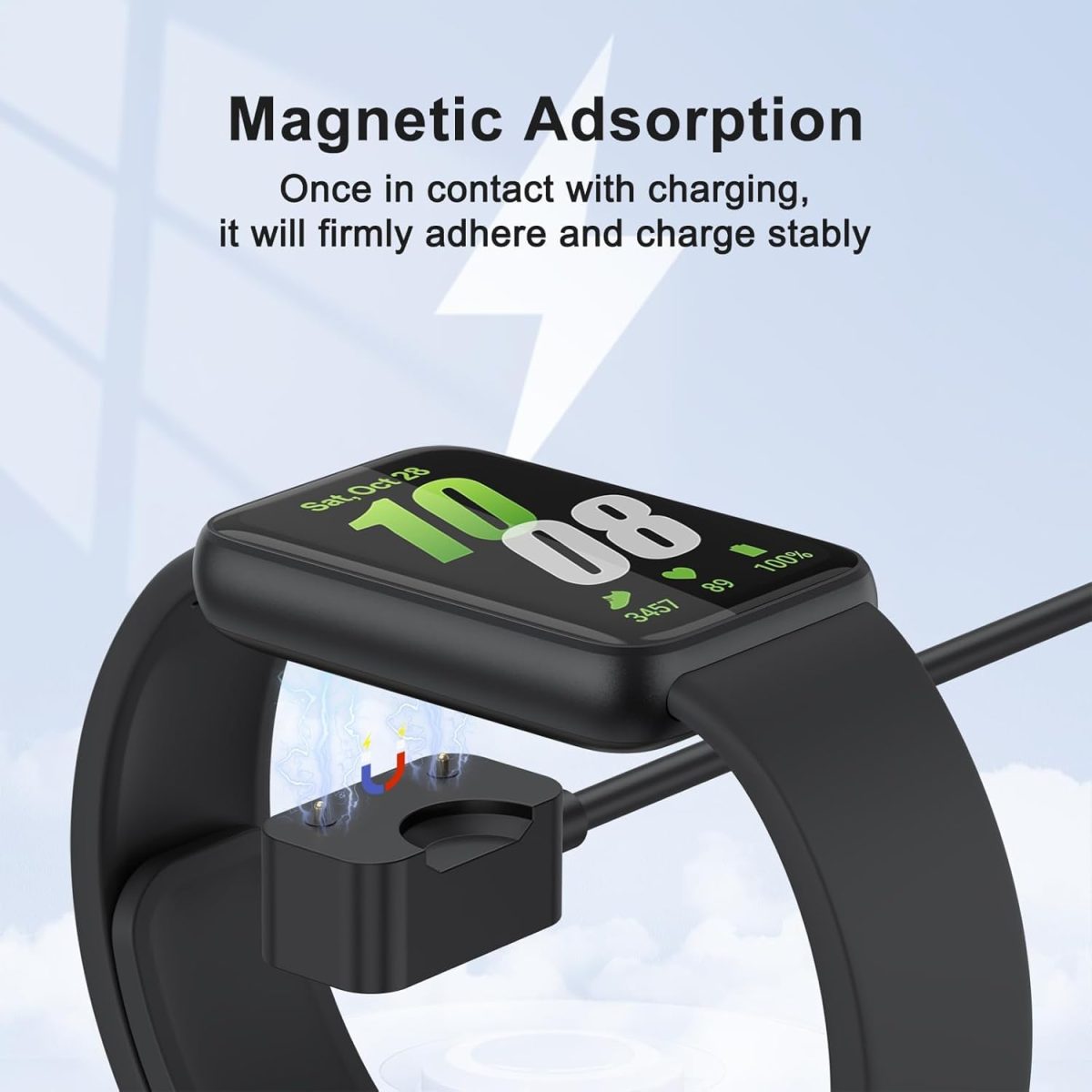 ⁦كيبل شحن مغناطيسي لسامسونج جالاكسي فيت 3، متوافق مع الساعات الذكية SM-R390، USB-A + USB-C، حامل كابل شحن مغناطيسي بطول 3.3 قدم، عبوة من قطعتين⁩ - الصورة ⁦2⁩