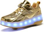 ⁦بيفويل حذاء تزلج بعجلات مضيئة للاطفال مع عجلات مزدوجة باضاءة LED ومنفذ شحن USB، حذاء رياضي للبنات والاولاد لاعياد الميلاد والكريسماس، افضل هدية⁩ - الصورة ⁦2⁩