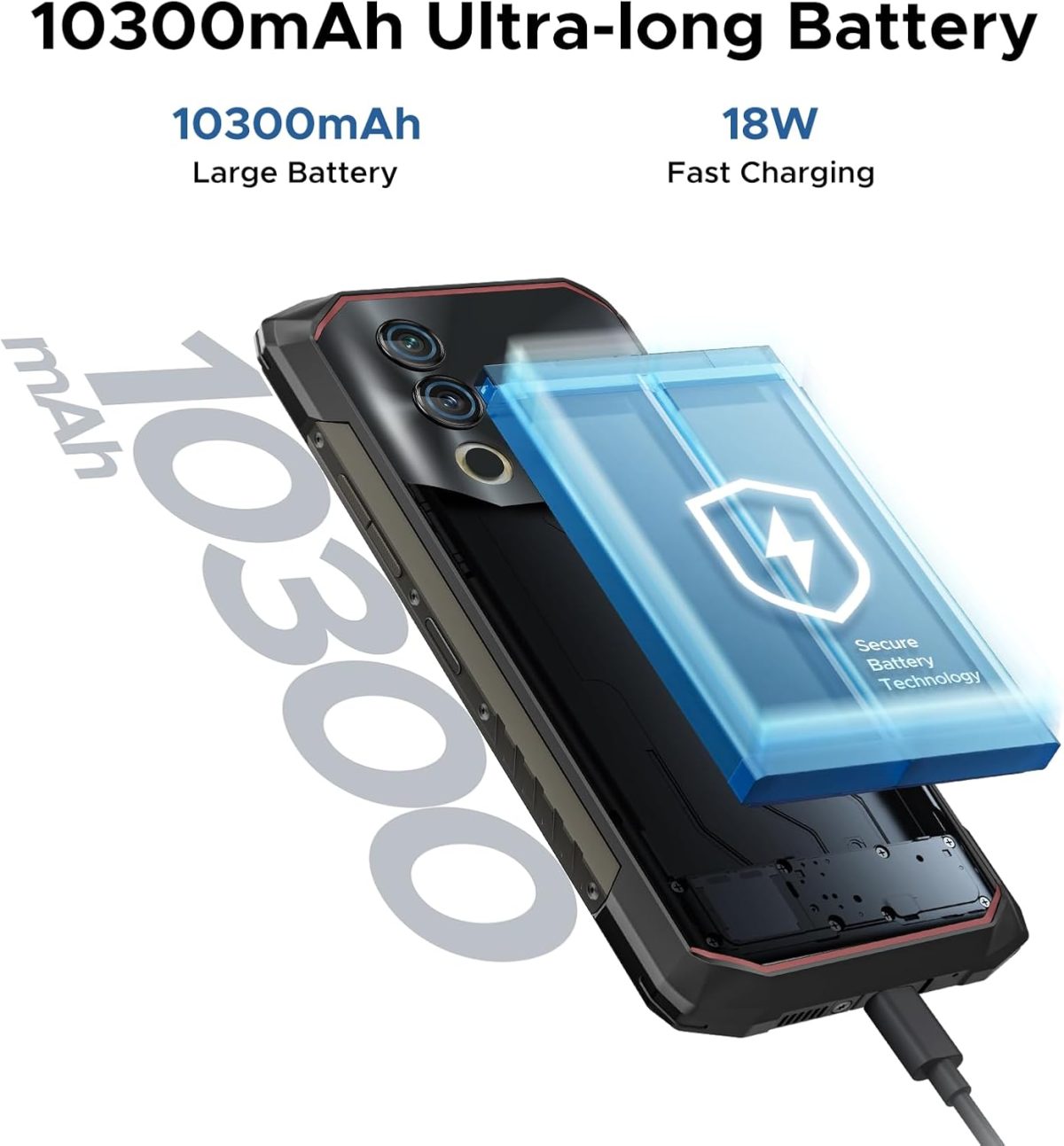 ⁦دوجي جوال بليد 10 قوي غير مقفل 24GB+256GB/2TB 10300mAh، جوال اندرويد 14 6.6 انش HD + 90Hz كاميرا 50MP و3 فتحات للبطاقات/فتح الوجه/بصمة الاصبع/NFC/Wi-Fi6E/IP69K⁩ - الصورة ⁦3⁩