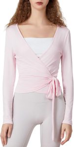 بلوزة نسائية من سيوفا باكمام طويلة وتصميم كاجوال بقصة ضيقة ورباط رقبة V عميقة للتمارين الرياضية والبيلاتس والباليه واليوغا وصالة الالعاب الرياضية