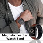 ⁦ياردوبي سوار ساعة جلدي مغناطيسي متوافق مع سوار ساعة ابل 49 ملم 45 ملم 44 ملم 42 ملم، جلد طبيعي مع ابزيم مغناطيسي متوافق مع ساعة ابل الترا/2 10/9/8/7/6/5/4/3/2/1 (بني)⁩ - الصورة ⁦4⁩