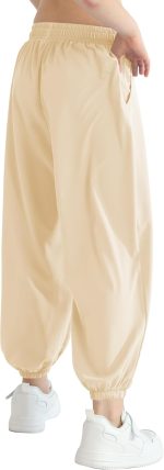 ⁦بنطلون رياضي فضفاض صيفي خفيف الوزن مع جيوب، بنطلون رياضي بارجل واسعة ضيقة من الاسفل للبنات، سروال رقص هيب هوب للبنات بعمر 3-14 سنة⁩ - الصورة ⁦4⁩