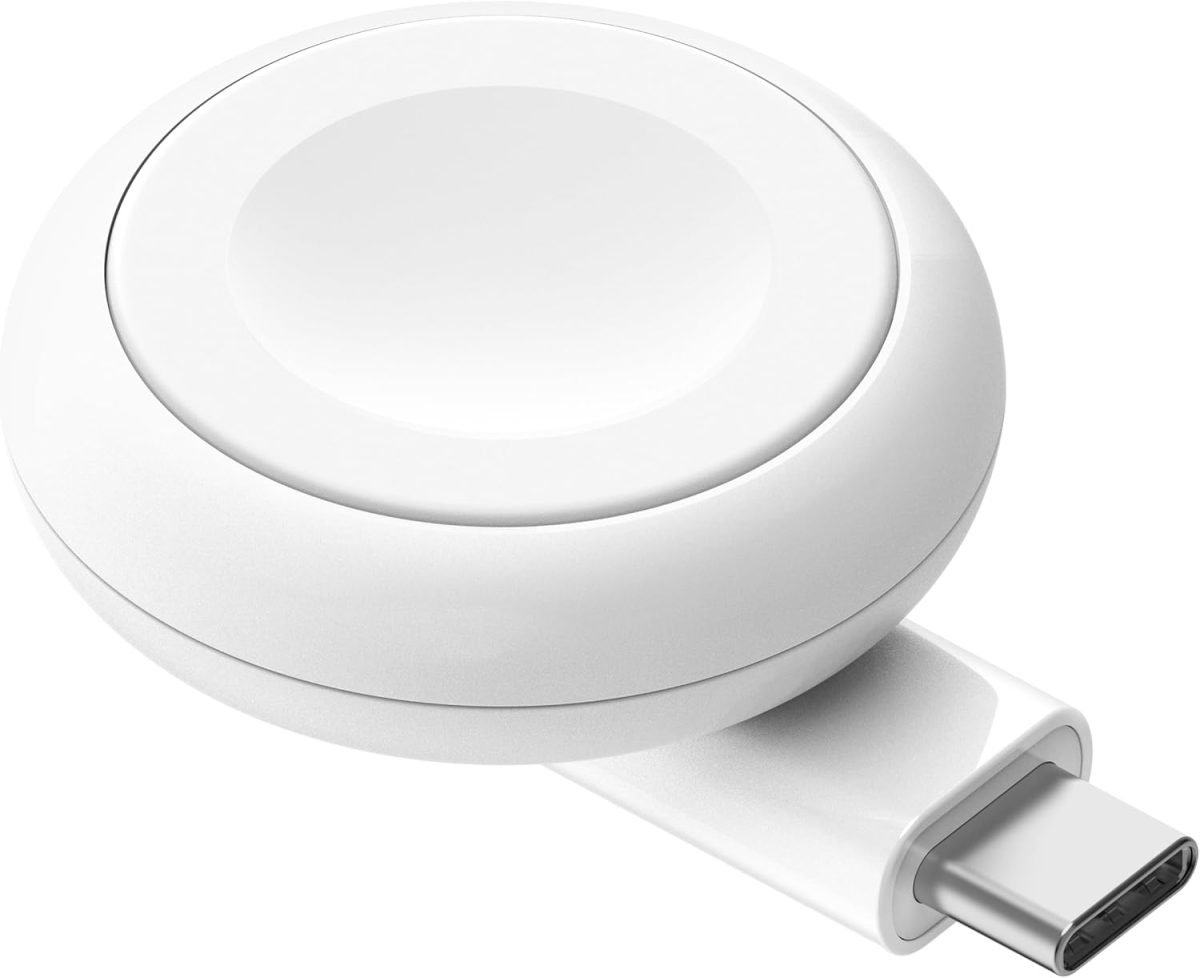 بلكن شاحن ساعة ابل USB نوع سي محمول من بوست تشارج - شاحن يو اس بي نوع سي معتمد من ام اف اي لساعة ابل سلسلة 9 وسلسلة 8 وسلسلة 7 والترا وغيرها - متوافق مع ماك بوك وايفون 15 والمزيد - ابيض