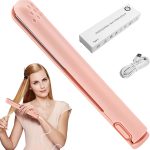 مكواة فرد الشعر 2 في 1 من جيمي، مكواة تجعيد الشعر مزدوجة الاغراض، مكواة فرد شعر صغيرة محمولة تعمل بمنفذ USB للشقة والسكن الجامعي والسفر (لا يمكن تخزين الكهرباء) (بينك)