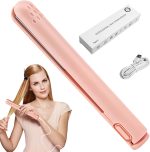 مكواة فرد الشعر 2 في 1 من جيمي، مكواة تجعيد الشعر مزدوجة الاغراض، مكواة فرد شعر صغيرة محمولة تعمل بمنفذ USB للشقة والسكن الجامعي والسفر (لا يمكن تخزين الكهرباء) (بينك)