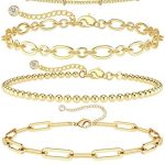 مجموعة اساور بطبقات ذهبية من بوكيلا، اساور كلاسيكية انيقة قابلة للتعديل للنساء والفتيات، مجموعة حلقات هدايا انيقة بوهو