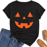 Women's Halloween Pumpkin Face T-Shirt Women's Pumpkin Shirt Autumn Carnival Shirts