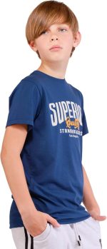 ⁦Nuego Cotton T-shirts for Boys Half Sleeves, Round Neck Tees for Boy, Comfortable Breathable Casual Regular Fit Graphic Text Print Kids Tshirt 7-14 Year (Blue, White)⁩ - الصورة ⁦3⁩