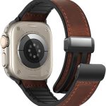 ياردوبي سوار ساعة جلدي مغناطيسي متوافق مع سوار ساعة ابل 49 ملم 45 ملم 44 ملم 42 ملم، جلد طبيعي مع ابزيم مغناطيسي متوافق مع ساعة ابل الترا/2 10/9/8/7/6/5/4/3/2/1 (بني)