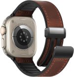 ياردوبي سوار ساعة جلدي مغناطيسي متوافق مع سوار ساعة ابل 49 ملم 45 ملم 44 ملم 42 ملم، جلد طبيعي مع ابزيم مغناطيسي متوافق مع ساعة ابل الترا/2 10/9/8/7/6/5/4/3/2/1 (بني)