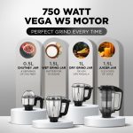 ⁦بريثي مطحنة خلاط كوزمو بلاستيكية للمطبخ من زودياك، 5 برطمانات 750 واط (عصارة سوبر استخراج، برطمان ماستر شيف + برطمان محضر طعام)، اسود (Mg236)⁩ - الصورة ⁦3⁩