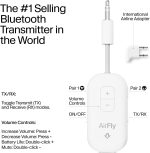 ⁦محول بلوتوث اير فلاي برو 2 ديلوكس للطائرة، زوج من سماعات ايربودز او سماعات لاسلكية - جهاز ارسال واستقبال بلوتوث ايه يو اكس 3.5 ملم للسيارات والقوارب واجهزة المشي والتلفزيون - اساسيات السفر بالطائرة⁩ - الصورة ⁦2⁩