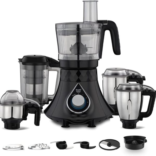 بريثي مطحنة خلاط كوزمو بلاستيكية للمطبخ من زودياك، 5 برطمانات 750 واط (عصارة سوبر استخراج، برطمان ماستر شيف + برطمان محضر طعام)، اسود (Mg236)