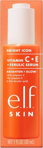 ⁦e.l.f. سيروم فيتامين C + E + فيروليك من سكين برايت ايكون، سيروم لتفتيح وتهدئة الوجه، يساعد على توحيد لون البشرة، نباتي ولم يتم اختباره على الحيوانات، 1.0 اونصة سائلة⁩ - الصورة ⁦7⁩