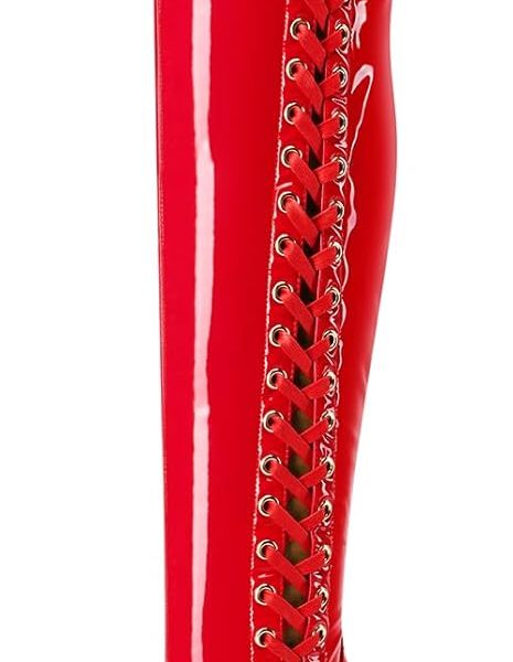 Aachcol Womens Over The Knee Platform Stiletto Lace-up Boots Patent Leather Thigh High Zipper High Heel Party Dress Boots 5.9 Inches Heels
