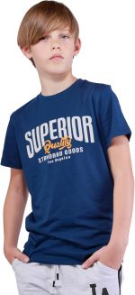 Nuego Cotton T-shirts for Boys Half Sleeves, Round Neck Tees for Boy, Comfortable Breathable Casual Regular Fit Graphic Text Print Kids Tshirt 7-14 Year (Blue, White)