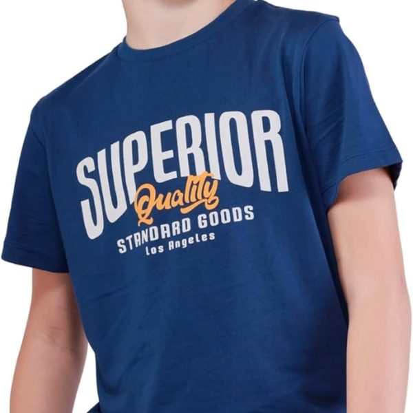 Nuego Cotton T-shirts for Boys Half Sleeves, Round Neck Tees for Boy, Comfortable Breathable Casual Regular Fit Graphic Text Print Kids Tshirt 7-14 Year (Blue, White)