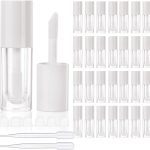 كوزدديا 30 قطعة من انابيب ملمع الشفاه فارغة بيضاء 6 مل 0.2 اونصة مع عصا قدم كبيرة، حاويات ملمع شفاه دائرية، انبوب كونسيلر لتعبئة مستحضرات التجميل بالجملة بالجملة