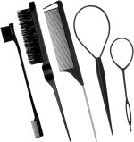 مجموعة امشاط ناعمة من 5 قطع من لونيميا - مشط شعر بشعيرات بلاستيكية، مشط تضييق، فرشاة حافة مزدوجة الجوانب، مشط ذيل الفئران لتصفيف الشعر وتسريحه