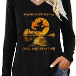 تي شيرت هالوين برقبة على شكل حرف V للنساء، تي شيرت كاجوال فضفاض باكمام طويلة مزين برسومات رعب عتيقة، بلوزة خريفية