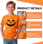 ⁦تي شيرت هالوين للاطفال - تي شيرت قطني مطبوع عليه وجه اليقطين - تي شيرت برقبة دائرية للاولاد والبنات - مثالي للمدرسة والحفلات والارتداء اليومي⁩ - الصورة ⁦5⁩