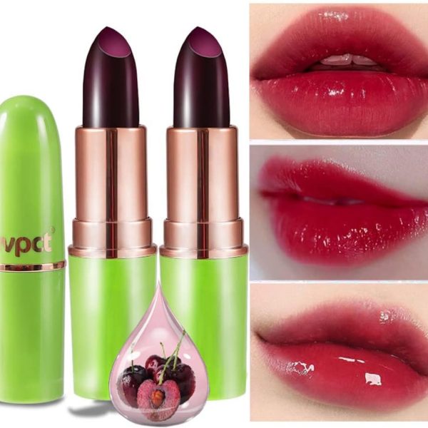 اي في بي سي تي احمر شفاه بلون اسود واحمر شيري ماجيك مود متغير اللون يدوم طويلا 24 ساعة للنساء، احمر شفاه جيلي متغير اللون متغير درجة الحموضة، مجموعة مكياج ملمع شفاه لامع من لابيال ماجيكو، قطعتين
