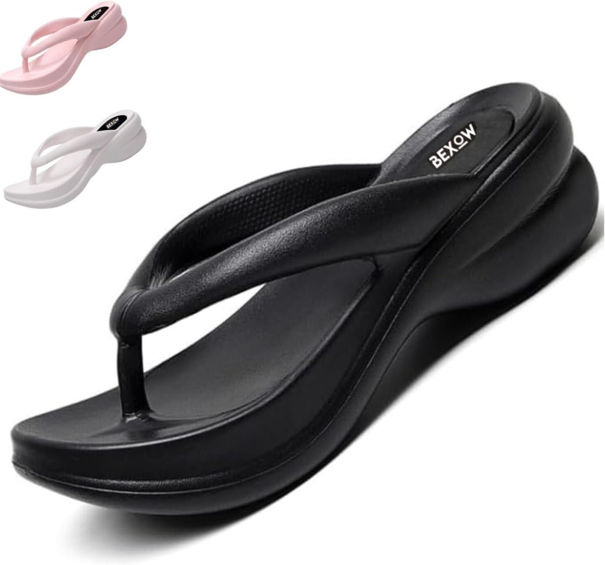 BEXOW Girls & Women's Waterproof High Heel Flip Flops Lightweight EVA Platform Sandals Stylish Beach Home Travel Footwear