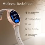 ⁦تايتن ساعة ذكية للنساء من فاليري 1.2 انش اموليد دائرية SS هيكل شبكي + سوار سيليكون لمراقبة درجة حرارة البشرة مع مستشعر اتصال بلوتوث (ذهبي وردي)⁩ - الصورة ⁦5⁩