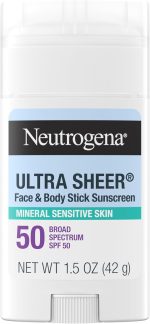 Neutrogena Ultra Sheer Mineral Face Body Stick SPF 50, Multi-Purpose