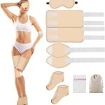 مكبين مجموعة زيت الخروع مكونة من 9 قطع، تتضمن عبوة للعين ووسادات للركبة والساق، عبوة قدم واكياس تخزين للغسيل، قطن كاكي قابل لاعادة الاستخدام والغسل في الغسالة لتخفيف الجسم بالكامل