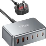 قاعدة شحن سريع 120 واط USB C من انفينو - محول طاقة شاحن حائط جان بـ6 منافذ (4 منافذ USB-C 45 واط/20 واط، 2 × USB-A 5 فولت 2.4 امبير) لايفون 16/15/14/13، جالكسي S25/S24 الترا، ايباد، ستيم ديك، المكتب