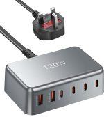 قاعدة شحن سريع 120 واط USB C من انفينو - محول طاقة شاحن حائط جان بـ6 منافذ (4 منافذ USB-C 45 واط/20 واط، 2 × USB-A 5 فولت 2.4 امبير) لايفون 16/15/14/13، جالكسي S25/S24 الترا، ايباد، ستيم ديك، المكتب